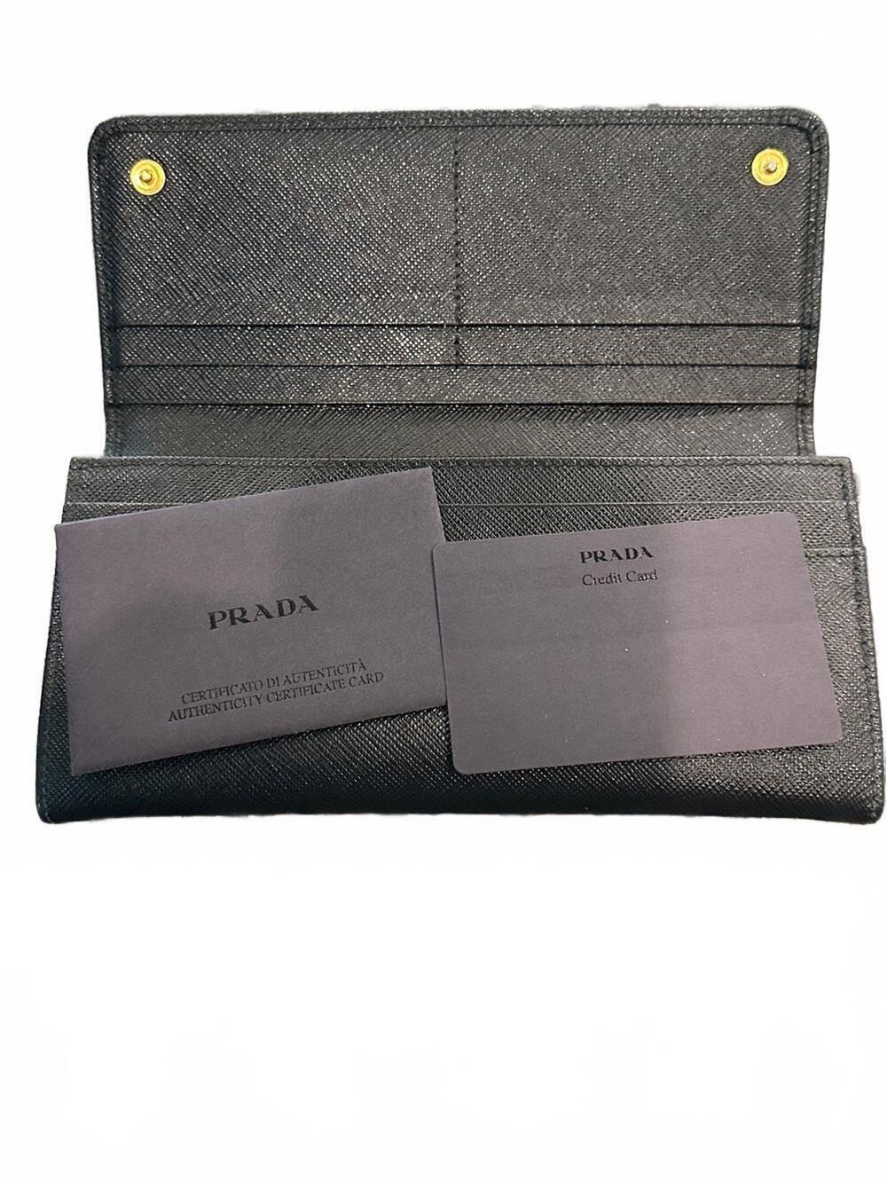 Prada Black Saffiano Bow Continental Card Holder Wallet - Picture 2 of 9